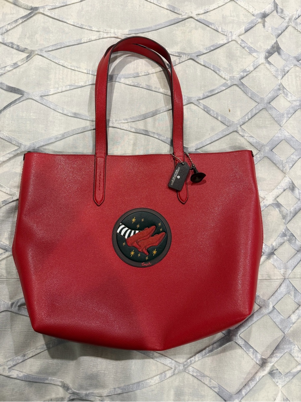 New Coach Wizard of Oz Red Leather Tote Bag with Ruby Slippers Patch